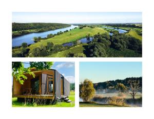 a collage of three pictures of a house at 206 The tiny "Office" House in Bleckede +1 photo