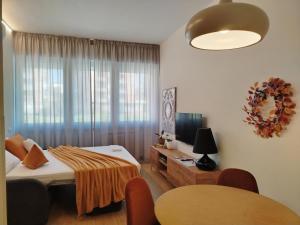 a bedroom with a bed and a table and a television at Lo Spaho Suite Florence in Florence