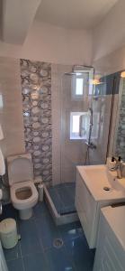 a bathroom with a toilet and a shower and a sink at Naxian Scenery in Glinado Naxos +31 photos