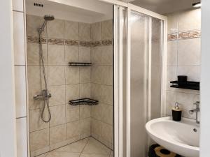 a bathroom with a shower and a sink at Helska Ostoya in Hel +40 photos