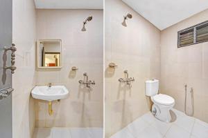 two pictures of a bathroom with a toilet and a sink at RG SUITES Mount Road in Chennai +9 photos