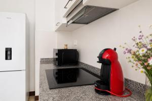 a kitchen with a red swan sitting on a counter at Urban Hub in A Coruña