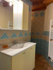 a bathroom with a sink and a mirror at La Ferme Terre Bio Provence in Lapalud