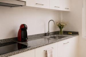 a kitchen with a sink and a vase of flowers at Urban Hub in A Coruña