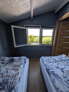 a bedroom with two beds and a window at Apartamenty na Widoku Chłopy in Chłopy