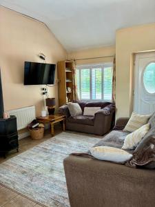 a living room with a couch and a tv at Padoro Lodge in Kildare