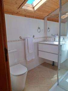 a bathroom with a toilet and a sink at Casa Vida Alegre in Prazeres +21 photos
