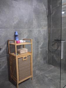 a bathroom with a shower with a glass door at ILIS House Matka Canyon in Skopje +40 photos
