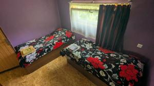two beds in a room with a window at Lali`s Guest House in Juta in Jut'a