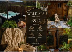 a sign for a wall spa in a garden at Relax Wald Apartment mit optional Buchung Sauna und Whirlpool in Neustadt am Rübenberge