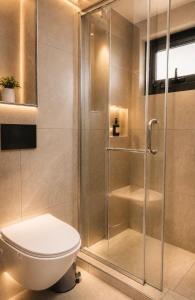 a bathroom with a shower and a toilet at Massa Residence Meublé Yaounde in Yaoundé +20 photos