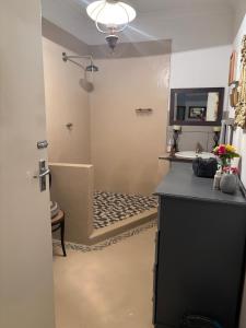 a bathroom with a shower and a sink and a tub at Guesthouse 1921 in Hartbeespoort +14 photos
