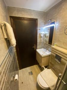 a bathroom with a toilet and a sink at AL NAHAR AL KHALEd in Aqaba