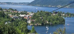 a view from a zip line over a lake at Ferienwohnung-Edna-Traunkirchen in Traunkirchen +31 photos