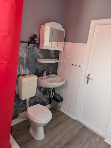 a bathroom with a toilet and a sink at FördeNest in Flensburg