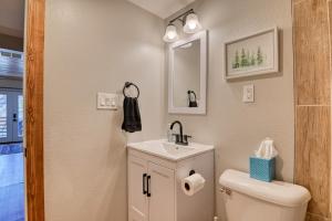 a bathroom with a sink and a toilet and a mirror at Fox Den Cozy Mountain Apt In GMF in Green Mountain Falls +36 photos