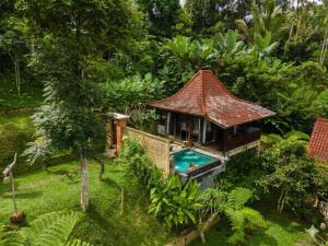 an aerial view of a house with a swimming pool at Sebatu Tulen Villa in Tegalalang