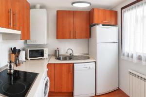 a kitchen with a white refrigerator and a sink at Duplex La Valle Ordesa-Ainsa in Laspuña
