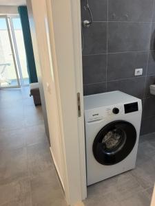 a washer and dryer in a room with at Talea Luxe Apartment in Tale