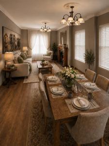 a living room with a wooden table with chairs and a dining room at ACRE on Albatros in Gqeberha