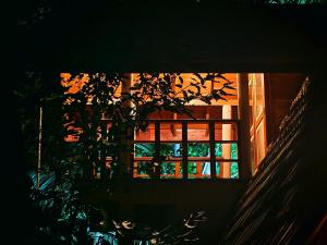 a window of a house with a tree in front of it at Paddy field Whispering wind Cabin in Ahangama Nakanda +2 photos