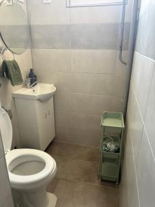 a bathroom with a toilet and a sink and a mirror at Fenix apartman in Zaječar