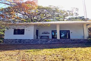a small white house with a tree at Amazing Grace Panamá in Boca Chica
