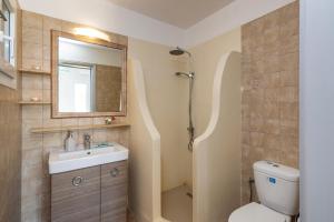 a bathroom with a toilet and a sink and a mirror at Syros Private House with superb sea view in Kini +32 photos