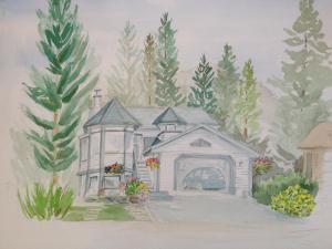 a painting of a house with a garage at Bed & Breakfast Monarch in Canmore