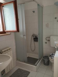a bathroom with a shower and a toilet and a sink at Apartments Smolica in Labin +33 photos
