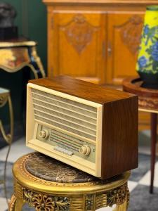 an old radio sitting on top of a table at antik senyora butik in Urfa