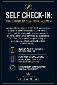 a poster for a self check in program at Hospedagem Vista Real in Casa Branca +54 photos