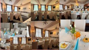 a collage of photos of a restaurant with tables and chairs at Hotel Aslan in Tarnowskie Góry