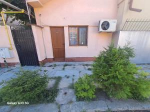 a house with a door and a window and some bushes at Strada Banu Mihalcea Nr. 150 in Constanţa