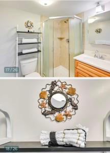 a bathroom with a sink and a toilet and a mirror at Elmont Escape Studio in Elmont +16 photos
