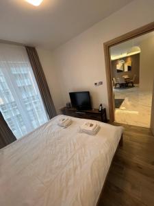 a bedroom with a large bed and a television at Apartman Simikic in Lopare