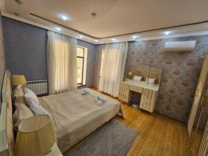 a bedroom with a large bed and a mirror at Riverside Villa GDR in Gabala +21 photos