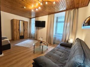 a living room with a couch and a glass table at DIVA Studio in St. Blasien