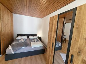 a bedroom with a bed with a wooden ceiling at DIVA Studio in St. Blasien