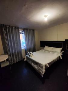 a bedroom with a large bed and a window at Deluxe Miraflores in Miraflores