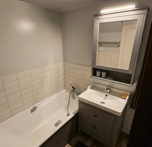 a bathroom with a tub and a sink and a mirror at L'Insolite in Bourges +9 photos