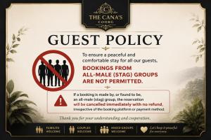 a sign that reads guest policy with a prohibitory sign at The Cana's Coorg in Ammatti