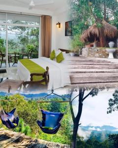 a bedroom with a bed and a tree and a hammock at Ella Pine Crest in Ella