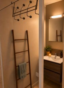 a bathroom with a shower with a ladder next to a sink at Le Nid de Magenta by Gérald Appartement Premium Magenta Terrasse Parking in Noumea