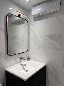 a bathroom with a sink and a mirror at Cosy T1 Bis climatisé in Toulouse