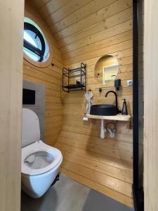 a bathroom with a toilet and a sink at Tatry Panorama House in Zuberec +38 photos