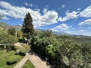 an overhead view of a garden with a tree at Chateau Linza Resort in Tirana