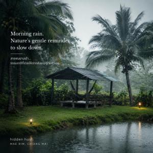 a poster of a gazebo next to a pond at Hidden hush hideaway in Ban Mo