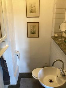 a bathroom with a toilet and a sink at Erikslund in Hurva
