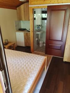 a bedroom with a bed and a bathroom at Air Zaovine in Bajina Bašta +26 photos